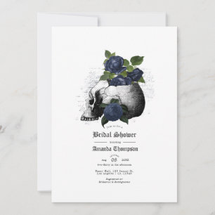Navy Blue Floral Skull Gothic Bridal Shower Invita Invitation