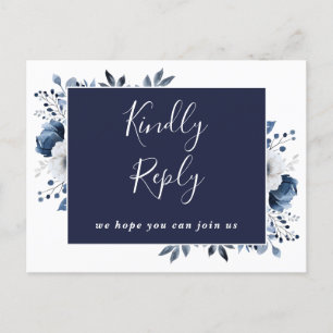 Navy Blue Floral Song Request RSVP Postcard
