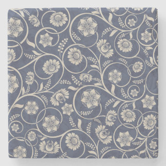 Navy Blue Floral Stone Coaster