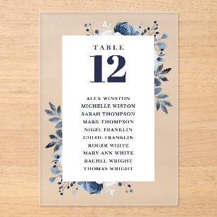 Navy Blue Floral Table Number Seating Chart