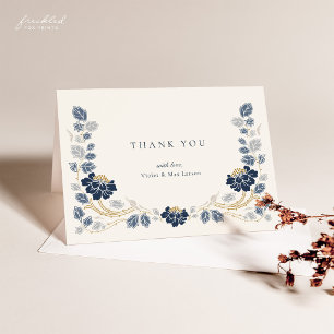 Navy Blue Floral Thank You Card