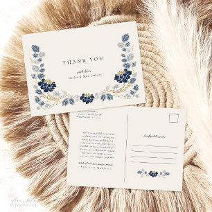 Navy Blue Floral Thank You Postcard