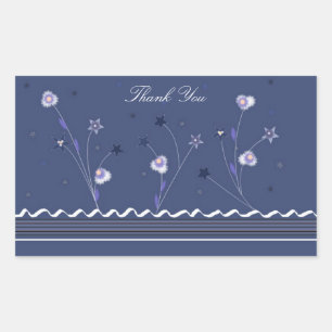 Navy Blue Floral Thank You Rectangular Sticker