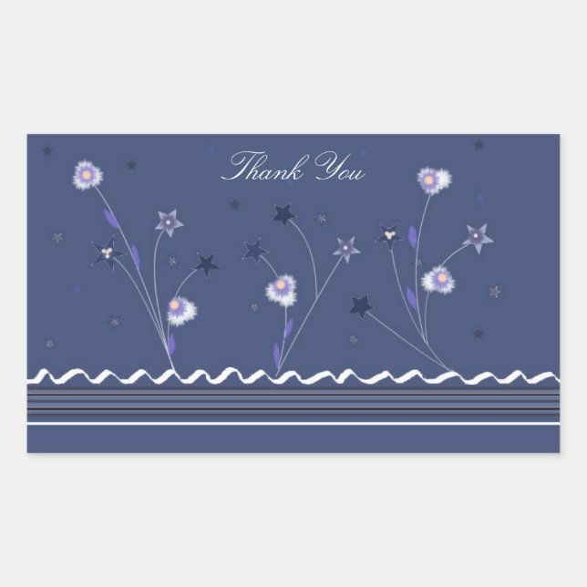 Navy Blue Floral Thank You Rectangular Sticker (Front)