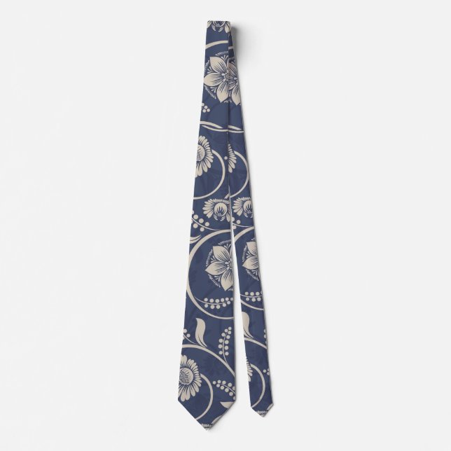 Navy Blue Floral Tie (Front)