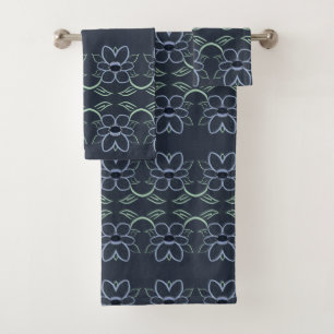 Navy Blue Floral Towel Set