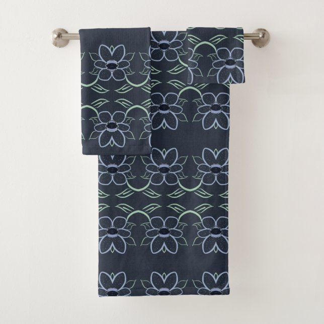 Navy Blue Floral Towel Set (Insitu)