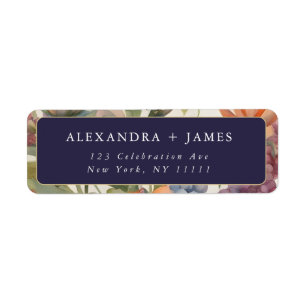 Navy Blue Floral Typography Return Address Label