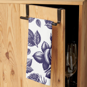 Navy blue Floral Vintage  Tea Towel