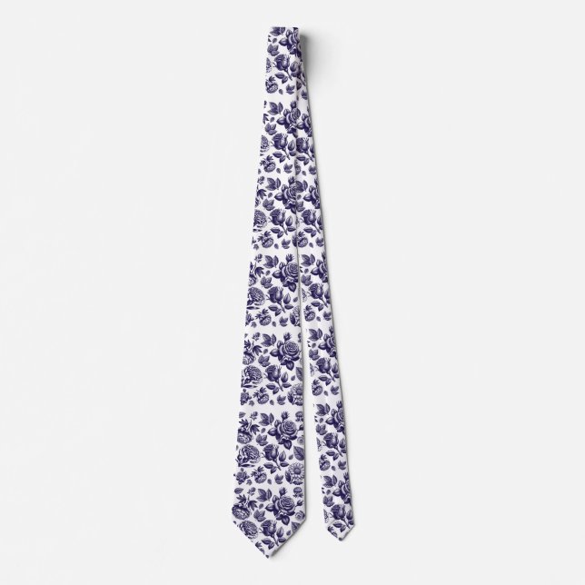 Navy Blue Floral Vintage Tie (Front)