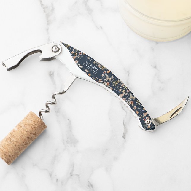 Navy Blue Floral Waiter's Corkscrew (Navy Blue Floral Waiter's Corkscrew by Painted Paperie
)