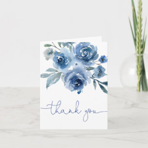 Navy blue floral watercolor elegant  thank you card