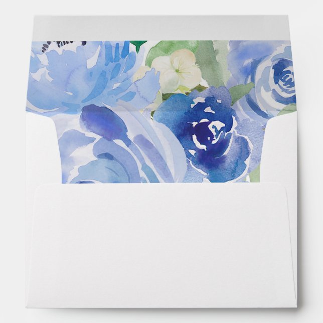 navy blue floral watercolor envelopes 5x7 card (Back (Bottom))