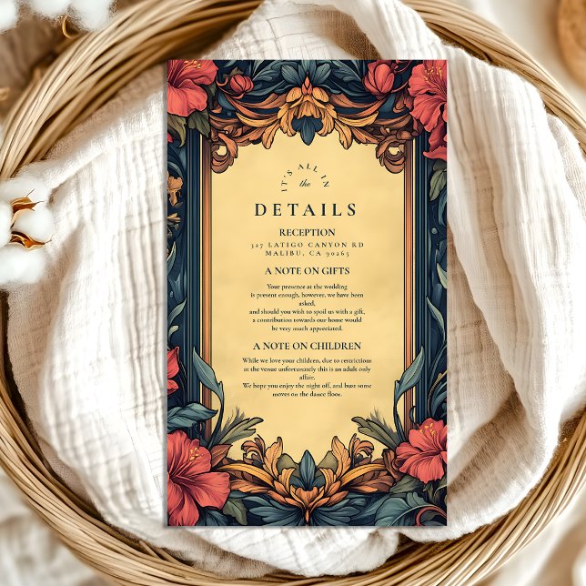 Navy Blue Floral  Wedding Art Nouveau Enclosure Card (Creator Uploaded)
