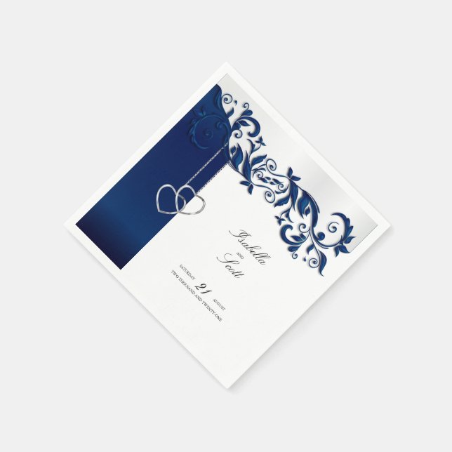 Navy Blue Floral Wedding Design Napkin (Corner)