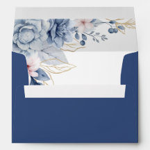 Navy Blue Floral Wedding Envelope