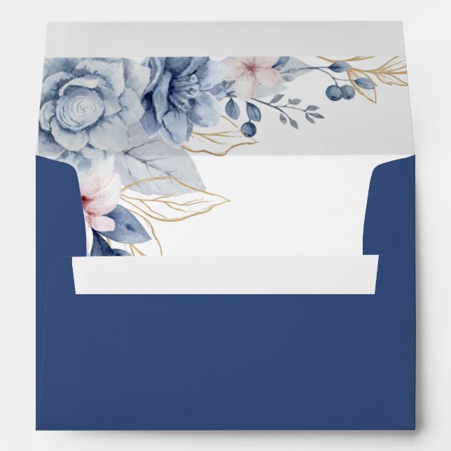 Navy Blue Floral Wedding Envelope (Back (Bottom))