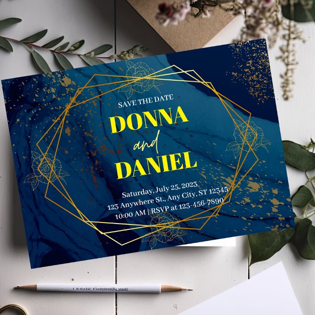 Navy Blue Floral Wedding Invitation (Creator Uploaded)