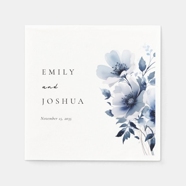Navy Blue Floral Wedding Napkin (Front)