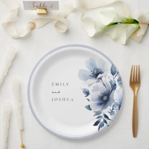 Navy Blue Floral Wedding Paper Plate