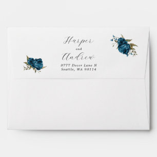 Navy Blue Floral Wedding Return Address  Envelope