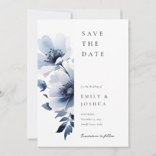 Navy Blue Floral Wedding Save The Date