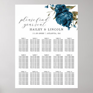 Navy Blue Floral Wedding Seating Chart