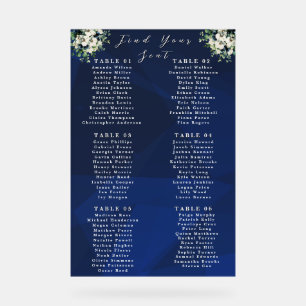 Navy Blue Floral Wedding Seating Chart Sign