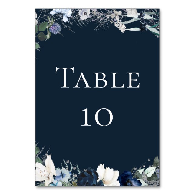 Navy Blue Floral Wedding Table Number (Front)