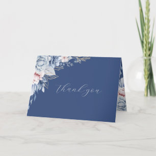 Navy Blue Floral Wedding Thank You Card