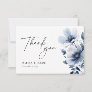 Navy Blue Floral Wedding Thank You Card