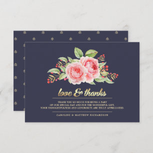 Navy Blue Floral Wedding Thank You Cards