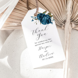 Navy Blue Floral Wedding Thank You  Gift Tags