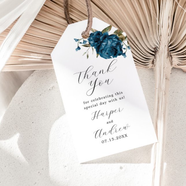Navy Blue Floral Wedding Thank You  Gift Tags (Creator Uploaded)