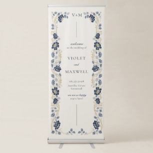 Navy Blue Floral Wedding Welcome Banner