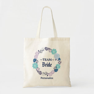Navy Blue Floral Wedding Wreath Tote Bag