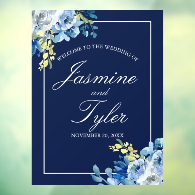 Navy Blue Floral Welcome to Our Wedding Window Cling (Sheet 3)