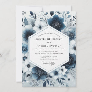 Navy Blue Floral Whimsy Wedding Invitation