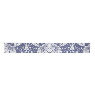Navy Blue Floral William Morris Style Satin Ribbon