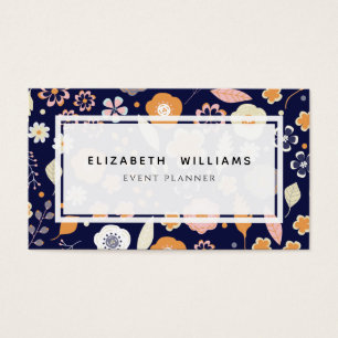 Navy Blue Florals Event Planner Business Cards