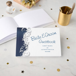 Navy Blue Florid Wedding Guestbook