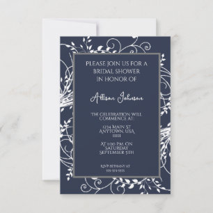 Navy Blue Flourish Bridal Shower Invitation