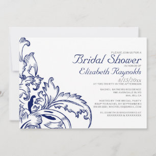 Navy Blue Flourish Bridal Shower Invitations
