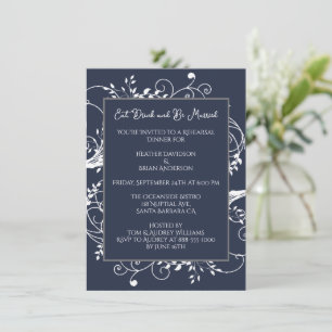 Navy Blue Flourish Rehearsal Dinner Invitation