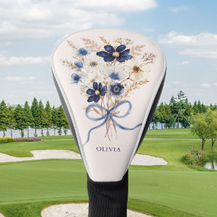 Navy Blue Flower Bouquet Personalised Floral Golf Head Cover