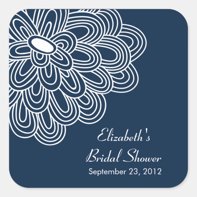 Navy Blue Flower Bridal Shower Favour Sticker (Front)