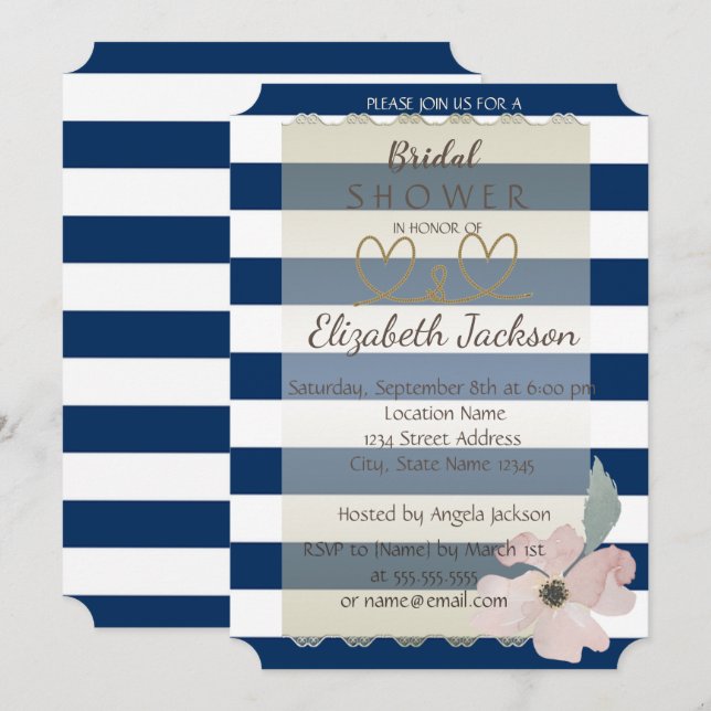 Navy Blue Flower  Bridal Shower Invitation (Front/Back)