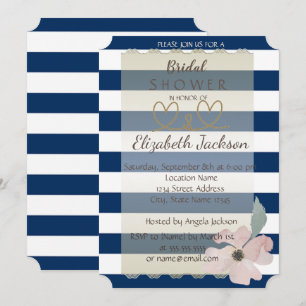 Navy Blue Flower  Bridal Shower Invitation