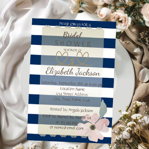 Navy Blue Flower  Bridal Shower Invitation