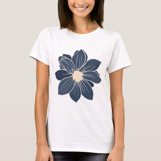 Navy Blue Flower Dahlia T-Shirt (Front)